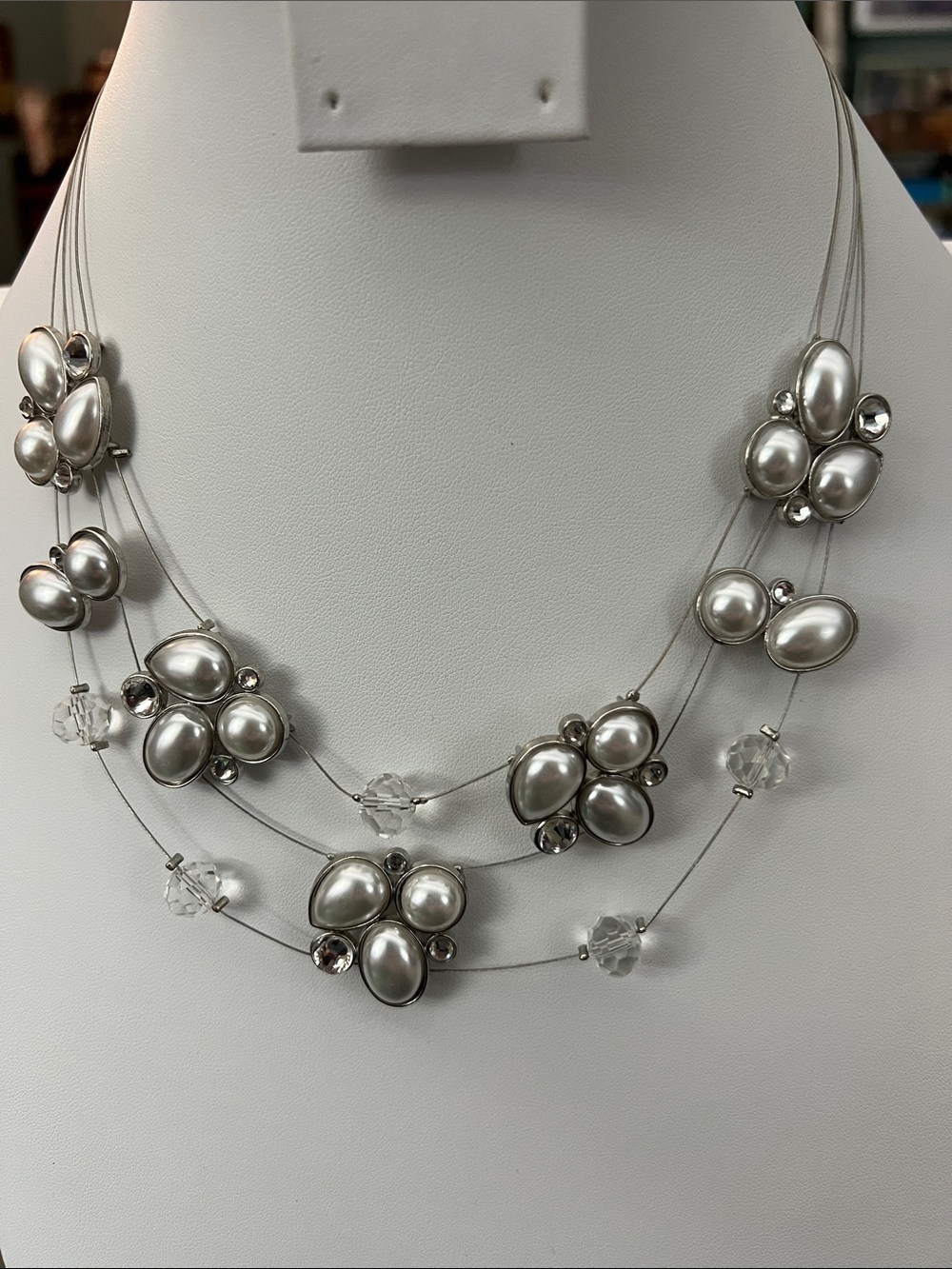 Paparazzi Multi-Strand Silver Pearl Cluster Necklace